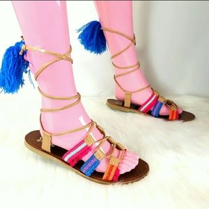 BRASH Gladiator Boho Lace Up Tassel Flat Sandals